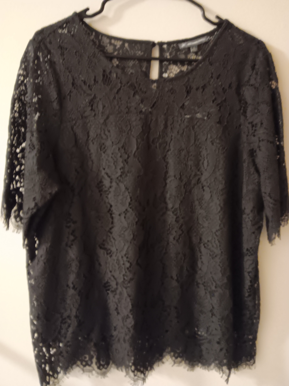 Adrianna Papell Black Lace Short-Sleeve Blouse